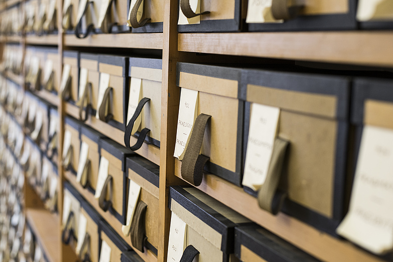  Im Zettelarchiv des Mittellateinischen Wörterbuches lagern ca. 1,5 Millionen Zettel in eigens angefertigten Kästen, das Material ist streng alphabetisch sortiert 