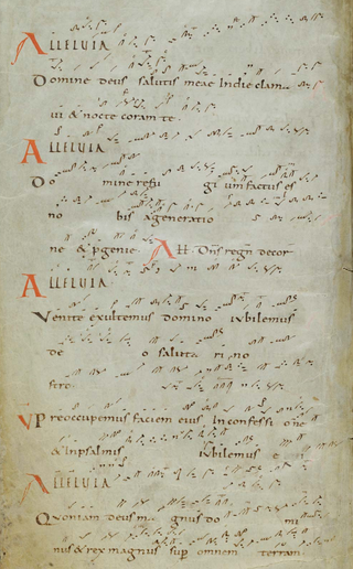 Sankt Galler Cantatorium (Codex Sangallensis 359 p. 148, around 922-925 [https://www.e-codices.ch/de/csg/0359/148/0/Sequence-499]) 